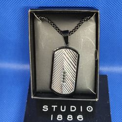 Studio 1886 Stainless Steel Jet-Set CZ Dog Tag Necklace 