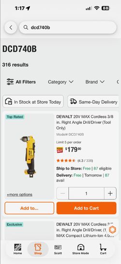 NEW IN BOX DEWALT 20V MAX 3/8" Right Angle Cordless Drill (DCD740B)