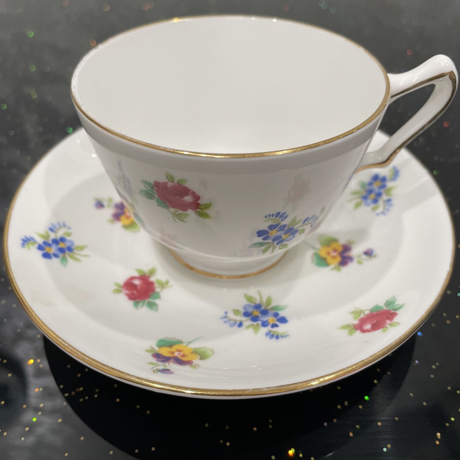 Crown Staffordshire Teacup and Saucer VTG Floral Bouquet Fine Bone China England