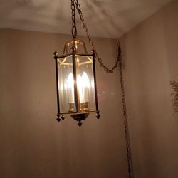 1980s NYC Waldorf Astoria Hotel Lantern Pendant Light with Hexagon Concave Glass