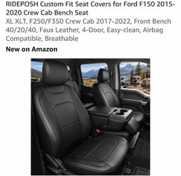 RIDEPOSH Custom Fit Seat Covers for Ford F150 2015-2020 Crew Cab Bench Seat XL XLT, F250/F350 Crew Cab 2017-2022, Front Bench 40/20/40, Faux Leather,