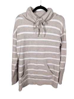Loft Cowl Neck Sweater Striped Tan White Women's Size M Medium long sleeve shirt top sweatshirt