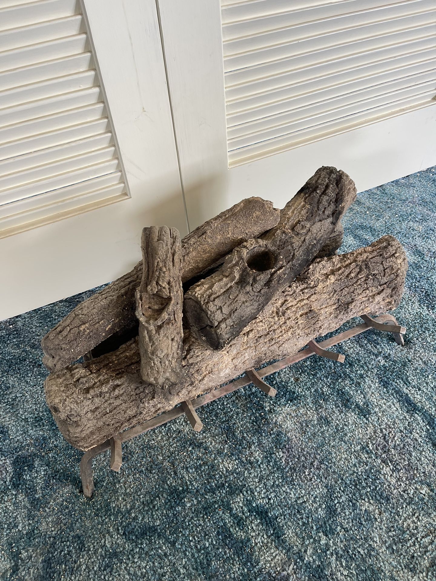 Ceramic Wood Gas Fireplace Logs Set + Crate for Indoor/Outdoor Fireplaces