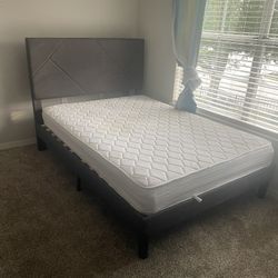Full Size Platform Bed Frame With Geometric Headboard