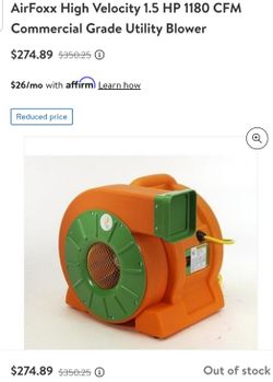 AirFoxx High Velocity 1.5 HP 1180 CFM Commercial Grade Utility Blower