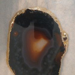 Large  7"Polished  Agate Slice Gold Gilded Edge - Luxury Decor