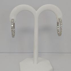 14k White Gold In And Out Diamond Hoops