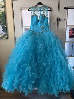 Turquoise Beaded Ball Gown Quinceañera Dress