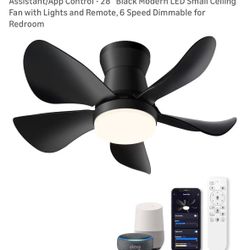 OKELI Alexa Smart Ceiling Fan with Alexa/Google Assistant/App Control - 28'' Black Modern LED Small