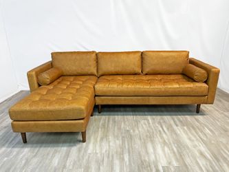 ( Delivery Available ) Poly and Bark Napa Leather Light Brown Sectional Couch