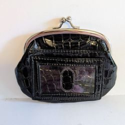 Change Purse Wallet Black Crocodile Faux Leather Poppie Jones 