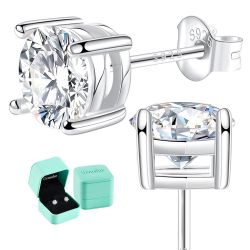Moissanite Stud Earrings, 1.0ct (2x0.5, 5.0mm)Lab Created Diamond Earrings for Women & Men, D Color VVS1 Clarity, 925 Sterling Silver, 14K White Gold 