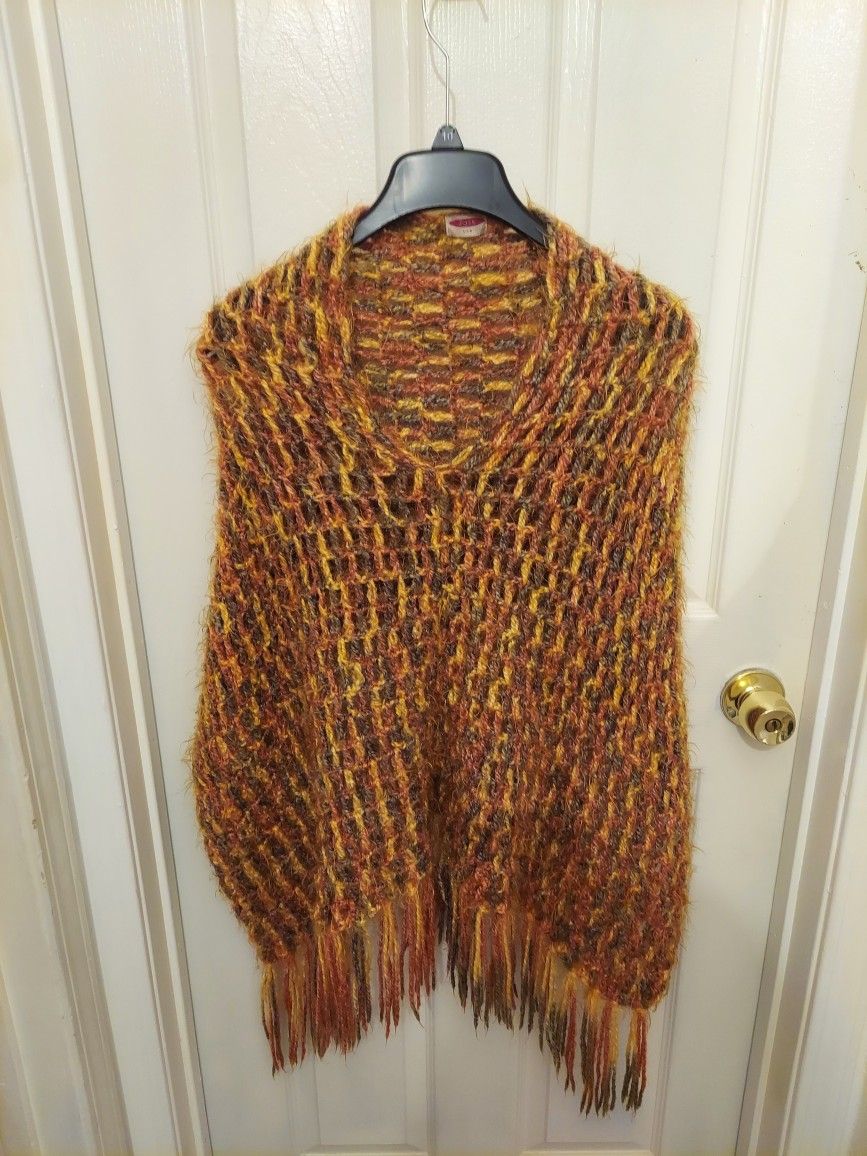Orange Crochet Poncho