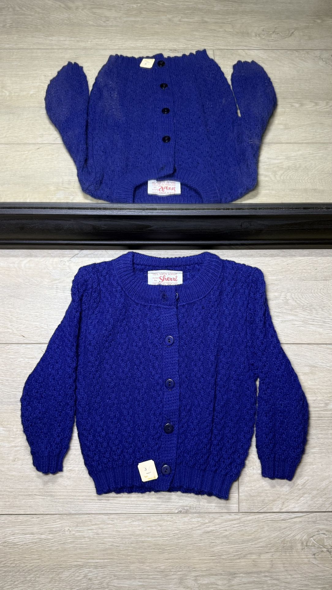 New Vintage 1970s Kids / Toddlers Navy Sheri 100% Acrylic Knitted Button Up Cardigan Sweater