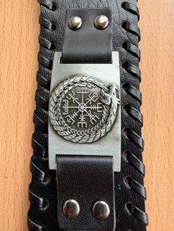 Vintage Viking Norse Vegvisir Leather Cuff Bracelet