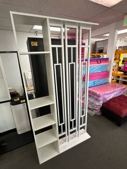 New 64”x40” White Room Divider 4 Shelves Room Divider Wall Partition