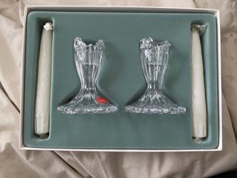 Oneida Crystal Console Candlesticks Augustina 3.5" High w/ Candles Austria Made