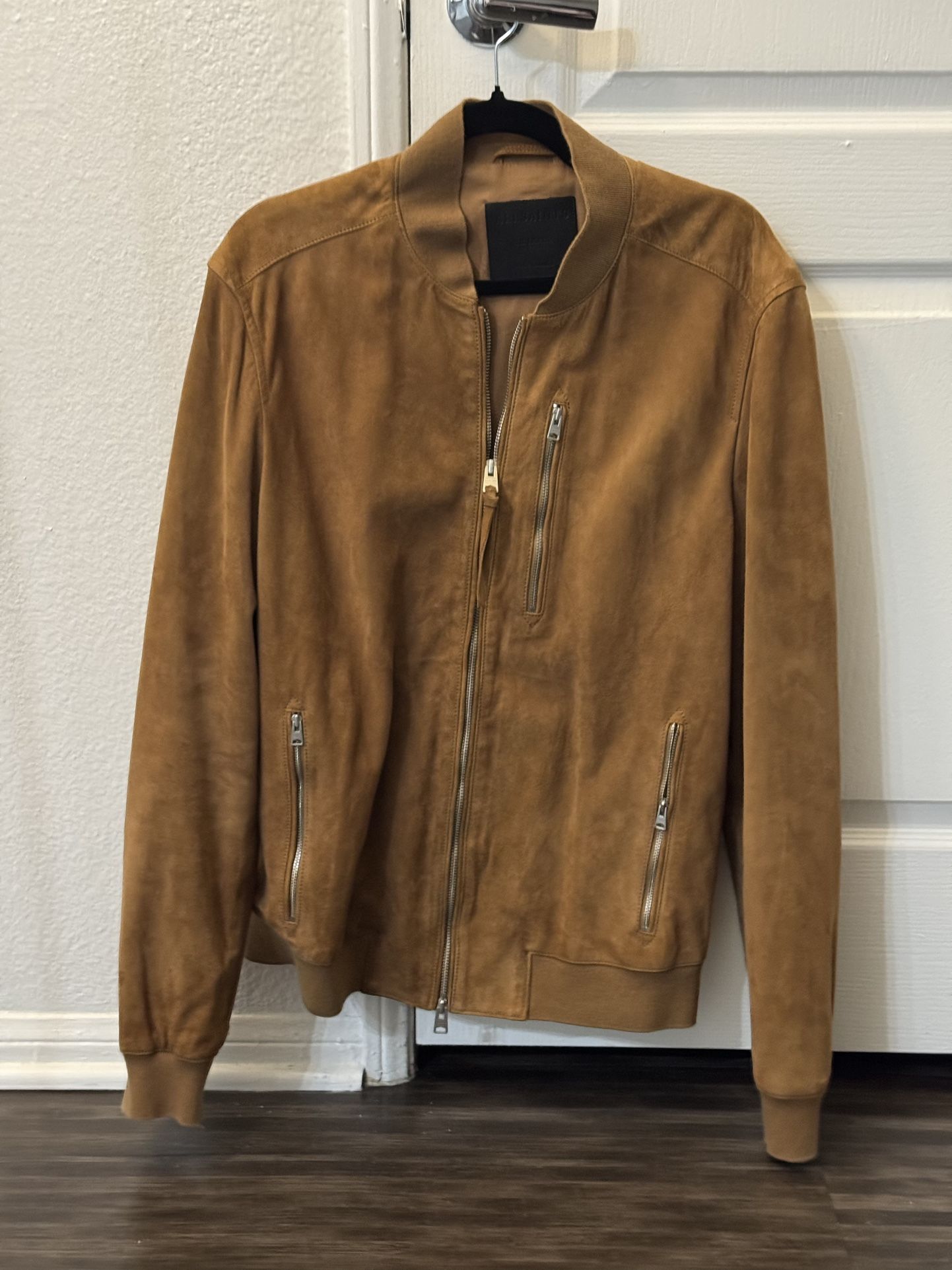 AllSaints XXL Tan Suede Bomber Jacket – Discontinued / Rare