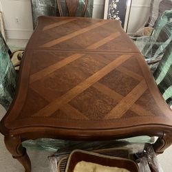 Thomasville Dining Table With Protective Custom Topper And Two Extension Sleeves