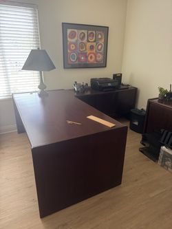 Executive L shaped desk with matching file cabinet