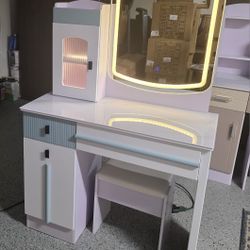 modern vanity desk with LED lights 