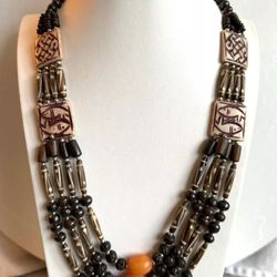 Vintage and beautiful tribal theme 4 strand yak bone handmade necklace 27”inch long🔥