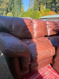 Brown real leather sofa and loveseat