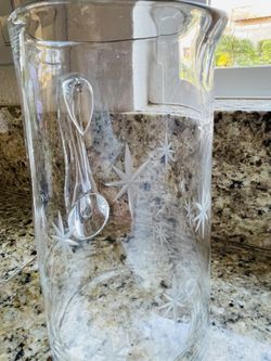 MCM Atomic Starburst Glass Pitcher Etched Glass Cocktails Martinis