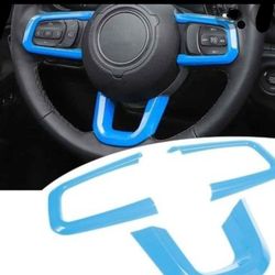 Jeep Steering Wheel Covers Trim Frame Panel Decoration Interior Accessories for 2018-2021 Jeep Wrangler JL JLU & Gladiator JT 3PCs (Baby Blue