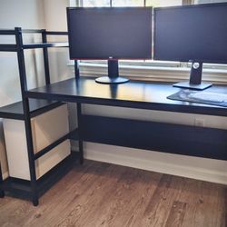 Black Computer Desk With Side Tower Shelf