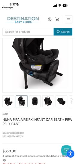 NUNA PIPA AIRE RX INFANT CAR SEAT + PIPA RELX BASE