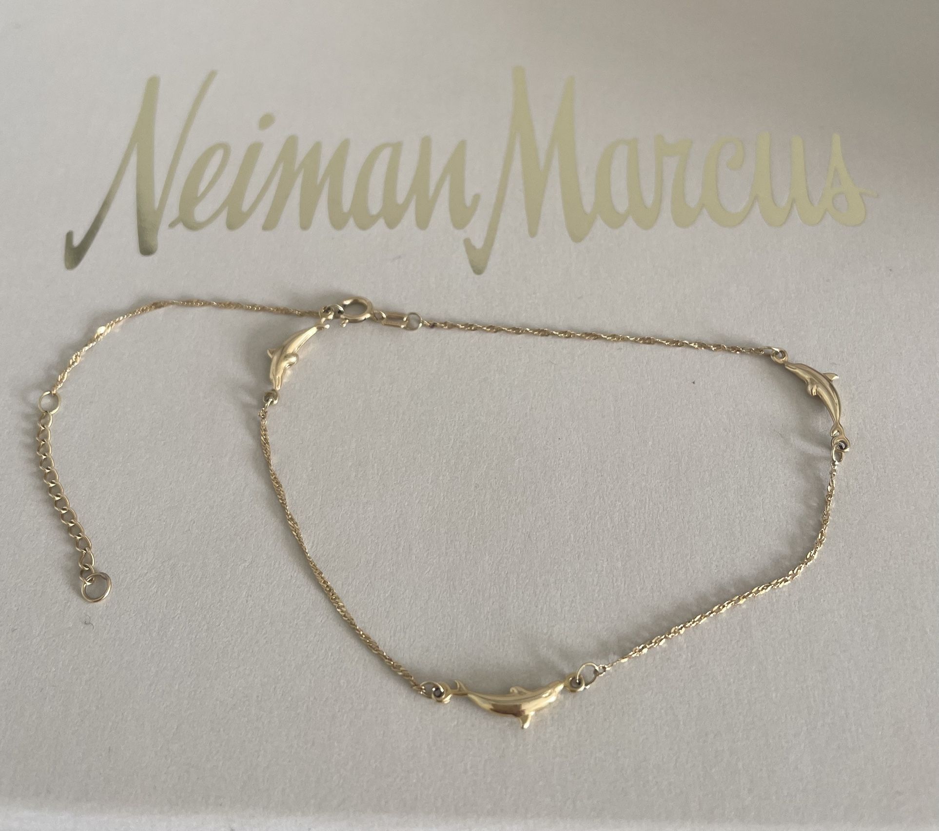 14K Yellow Gold Dolphin 9.5” to 10.5” Anklet (1” extension )from Greece ! REAL GOLD ! Καλή Τύχη