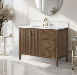 Wood Bathroom Vanity with Marble Top and Sink