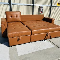 New Camel Faux Leather Sofa Bed 