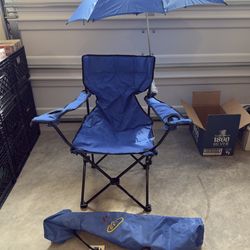 Outdoor Blue Lawn / Beach / Camping Folding Chair With Clipable Umbrella & Carry Case