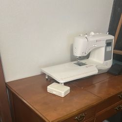 sewing machine and table.