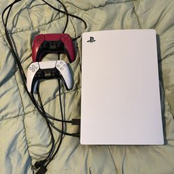 playstation 5 digital edition with 2 controllers and cords
