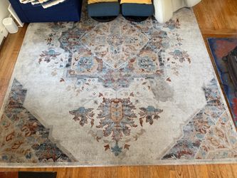 Large Neutral Boho Area Rug – Blue, Rust & Beige