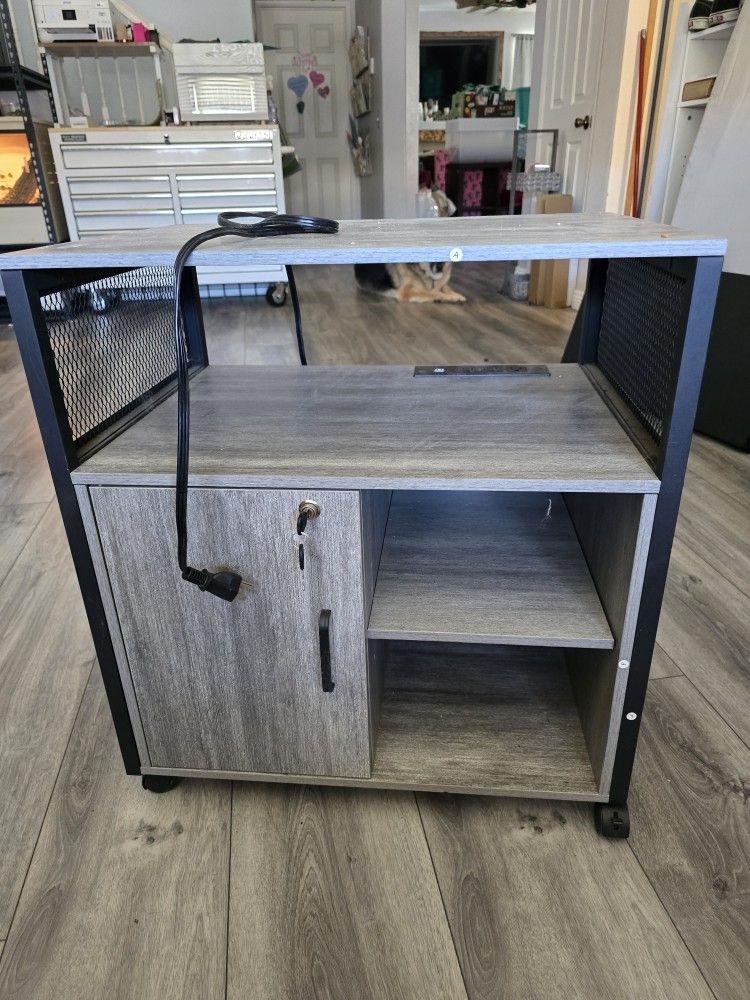 Printer Cart With Key, Storage And Outlets
