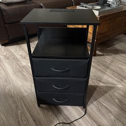 Nightstand/Sidetable w/Charging Station USB Ports & Outlets, 3 Fabric Drawers