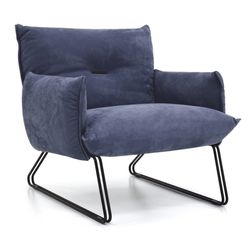 Set of 2 Gamma Blue Leather Modern Armchairs – Contemporary Accent Chairs