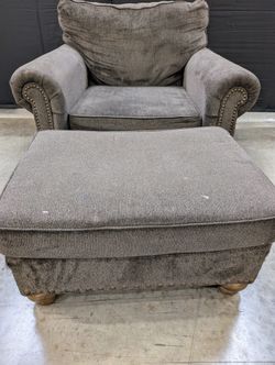 Used Club Chair and Ottoman Set with Nailhead Trim