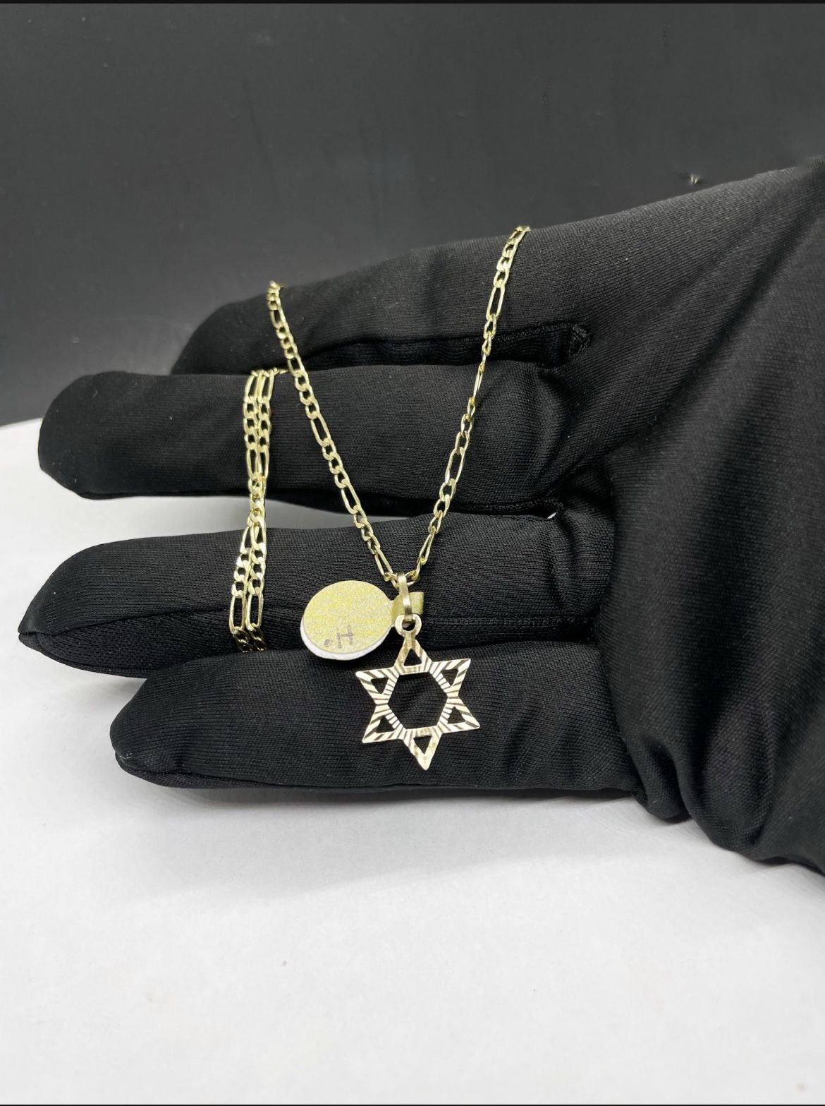 14k Solid Gold Figaro Chain And Star Of David Pendant , Necklance Gold