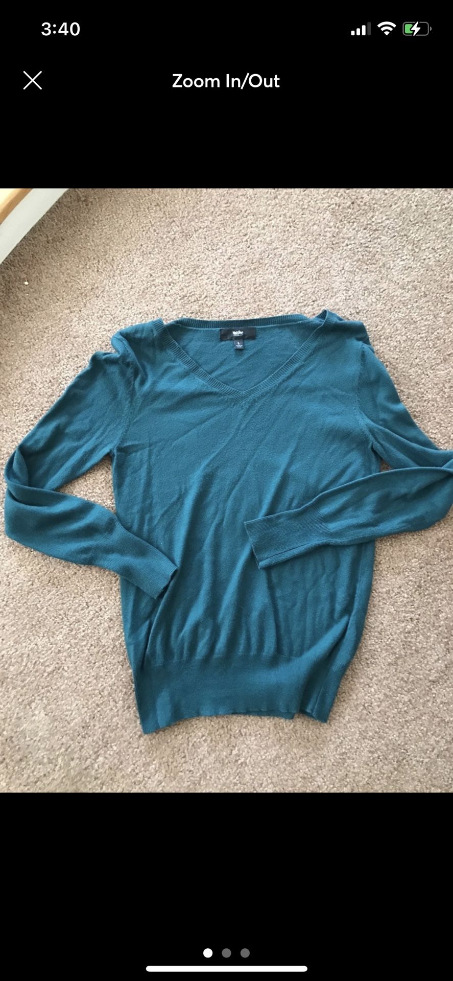 Turquoise Blue Sweater Shirt V Neck Blue Size Large