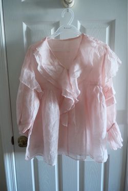 Pink Ruffle Sheer Blouse (Size XS)