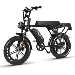Ouxi V8 Electric Fat Tire Bike, 750W, 32 MPH, Matte Black Only 5 Miles + New Cyril Helmet