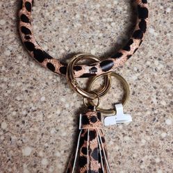 Leopard Print Bracelet Keychain With Tassel