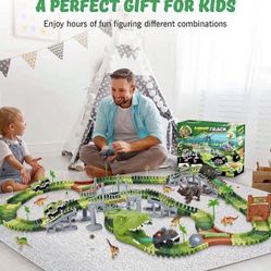 305 PCs Dinosaur Road Race Set Flexible Train Tracks with 8 Dinosaurs Kid Gift