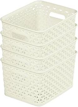 Curver My Style Rattan Effect Storage Baskets 4L white Set of 4
