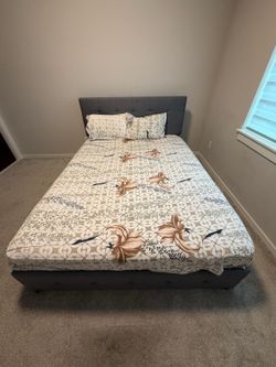 Upholstered Queen Platform Bed Frame with 4 Storage Drawers and 8 Inch Memory Foam Mattress
